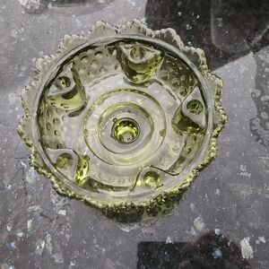 Vintage Fenton Olive Green Glass Hobnail Pedestal Bowl 6 Candle holder EUC